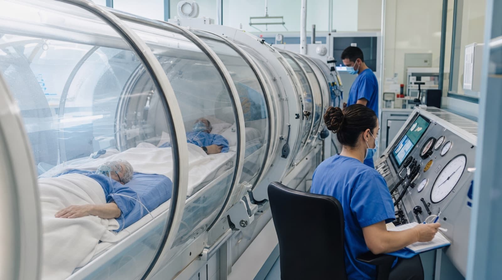 Hospital multiplace hyperbaric chamber used to treat arterial gas embolism